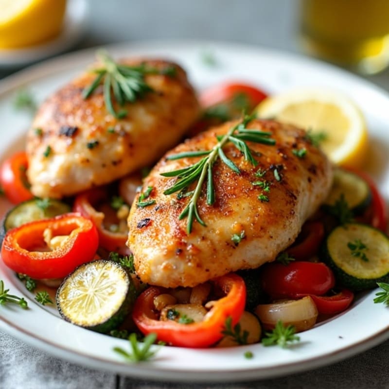 Crispy Lemon-Herb Roasted Chicken with Roasted Vegetables