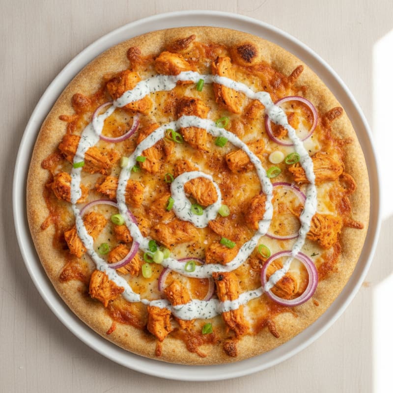 Buffalo Chicken Pizza with Ranch Drizzle