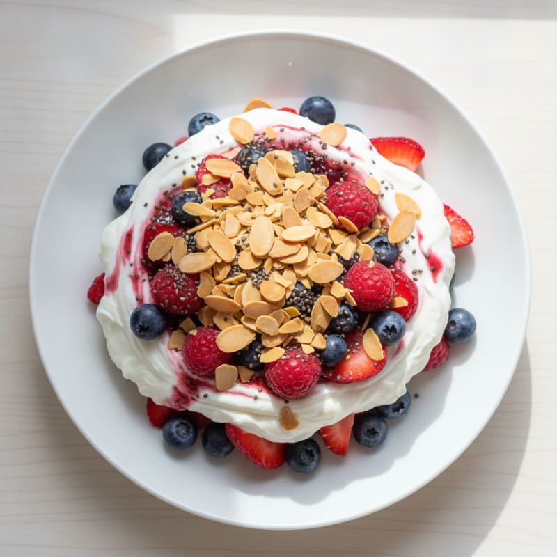 Greek Yogurt Protein Parfait with Mixed Berries and Almonds