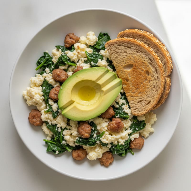 Egg White and Turkey Sausage Scramble with Spinach