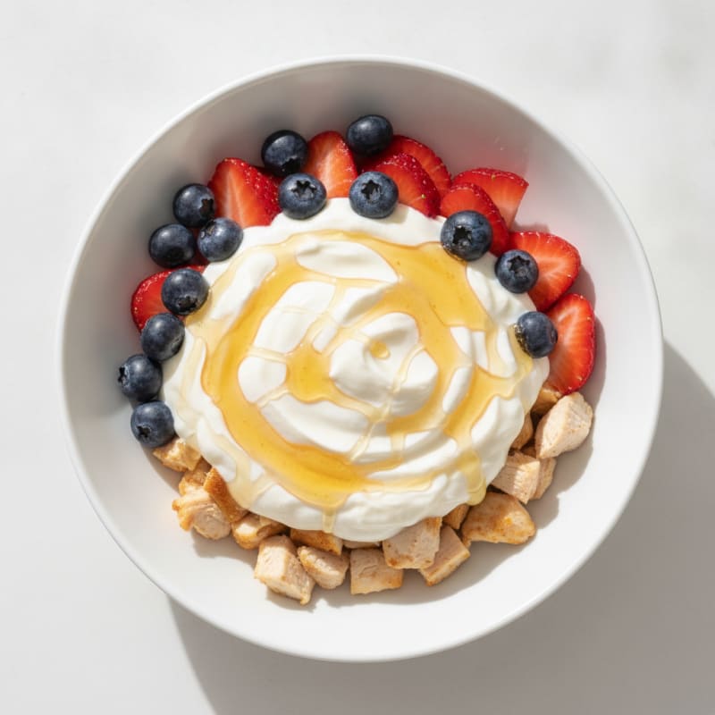 Creamy Greek Yogurt Protein Parfait with Chopped Chicken and Berries