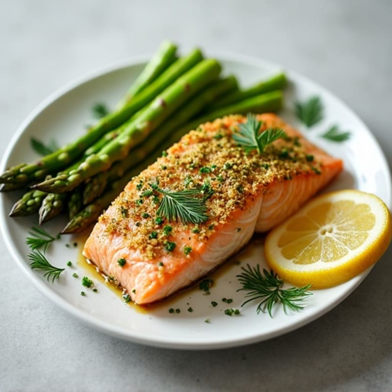 Herb-Crusted Baked Salmon with Lemon Garlic Asparagus