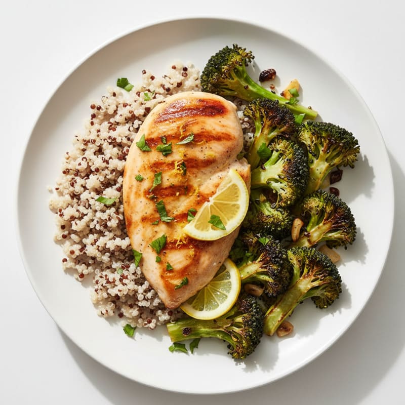 Grilled Chicken Breast with Quinoa and Roasted Broccoli