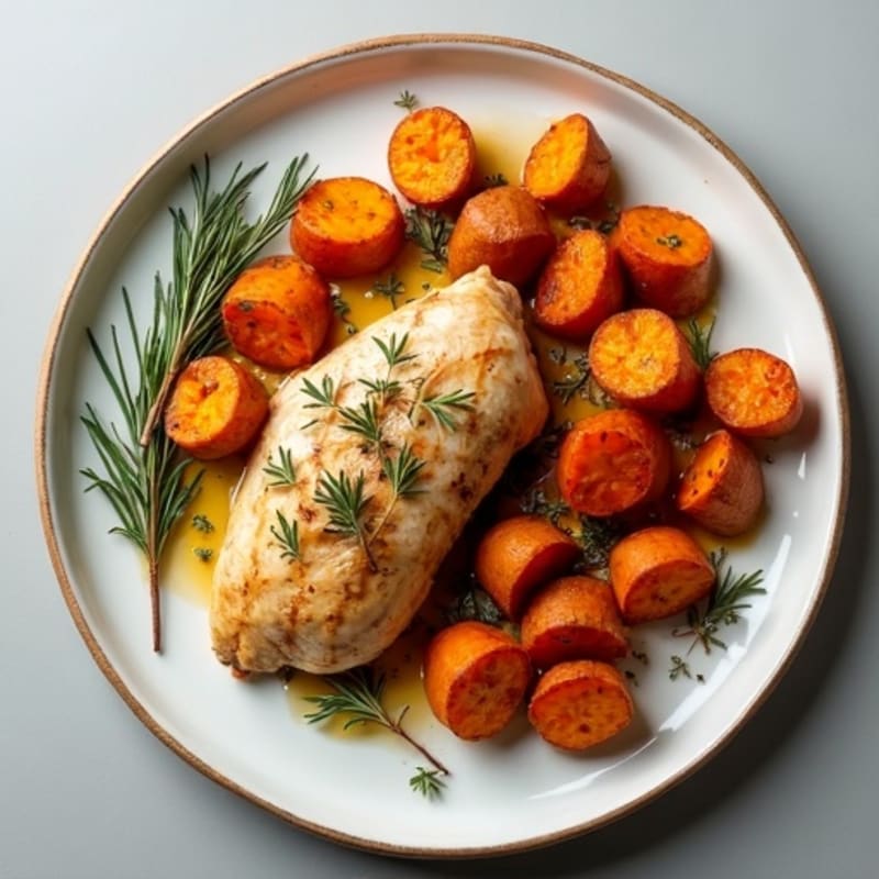Herb-Roasted Chicken with Crispy Sweet Potatoes