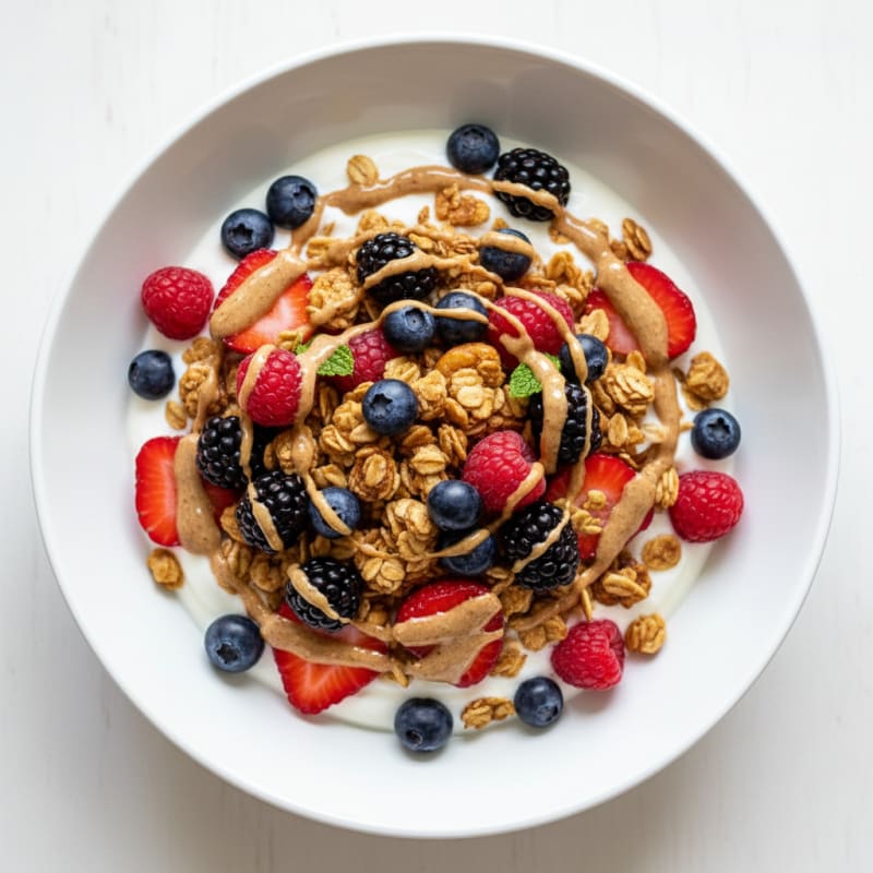 Greek Yogurt Parfait with Mixed Berries and Almond Butter