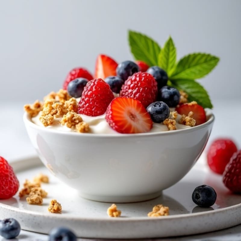 Creamy Greek Yogurt Bowl with Fresh Berries and Crunchy Granola