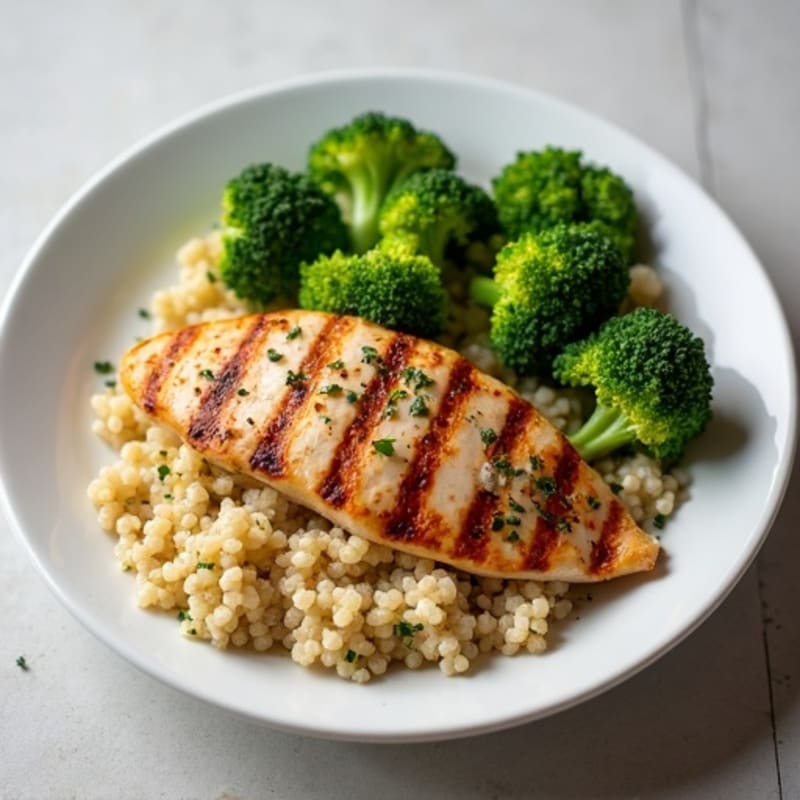 Grilled Chicken Breast with Quinoa and Steamed Broccoli