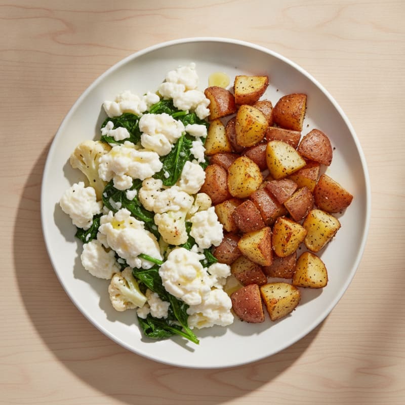 Egg White and Cauliflower Scramble with Roasted Potatoes