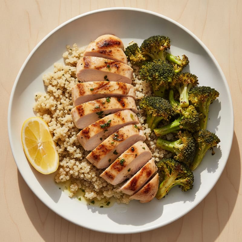 Grilled Chicken Breast with Quinoa and Roasted Broccoli