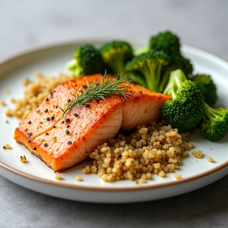 Seared Salmon with Roasted Broccoli and Quinoa