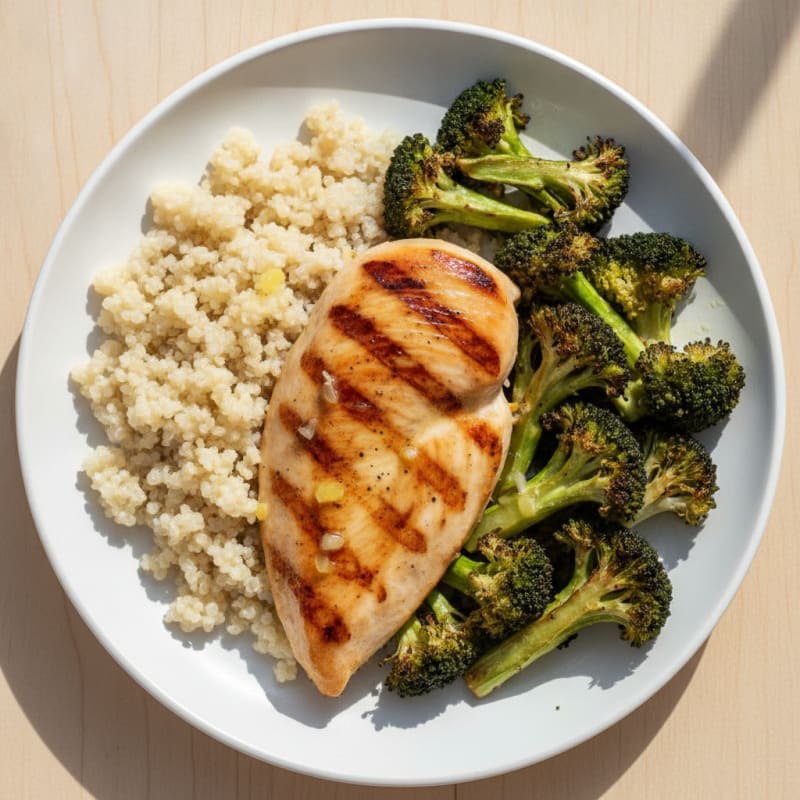 Grilled Chicken Breast with Quinoa and Roasted Broccoli