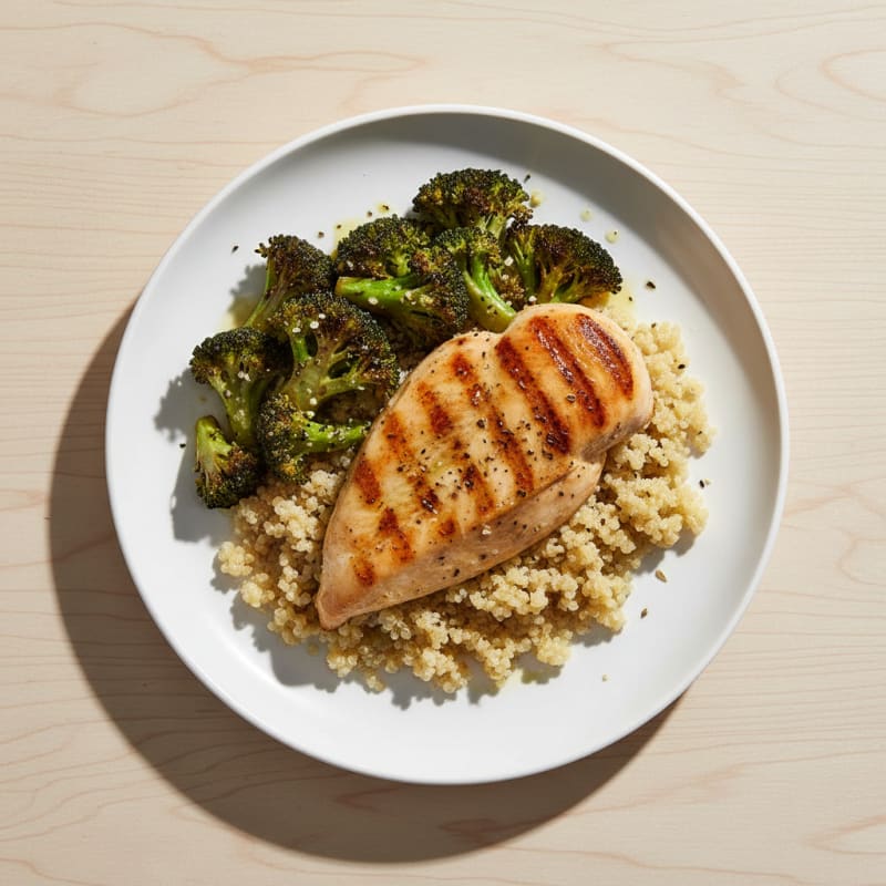 Grilled Chicken Breast with Quinoa and Roasted Broccoli