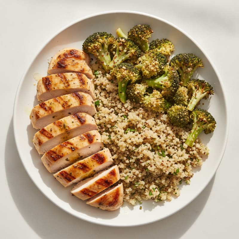 Grilled Chicken Breast with Roasted Broccoli and Quinoa