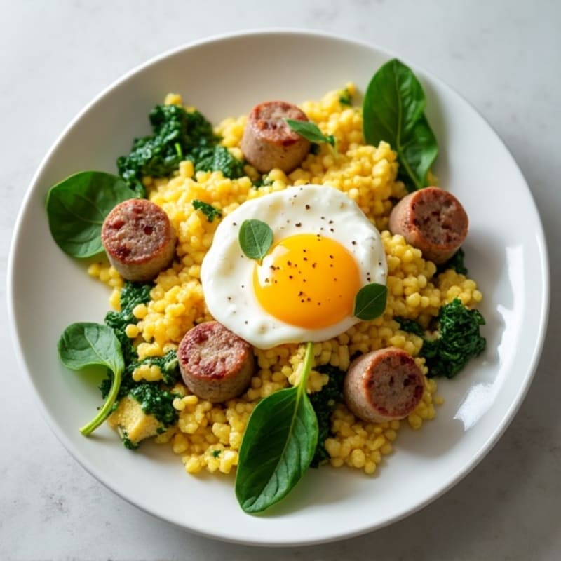 Egg White Scramble with Turkey Sausage and Spinach