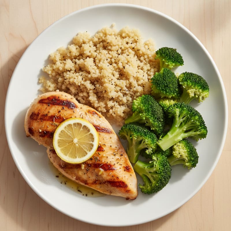 Grilled Chicken Breast with Quinoa and Steamed Broccoli