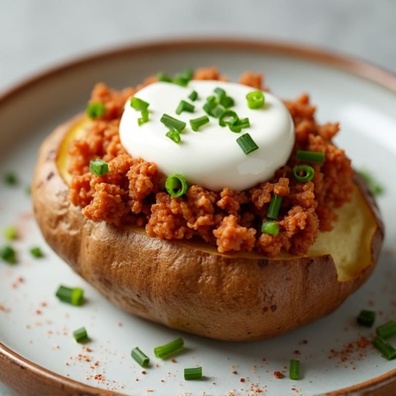 Crispy Baked Potato with Lean Ground Turkey and Creamy Greek Yogurt Topping