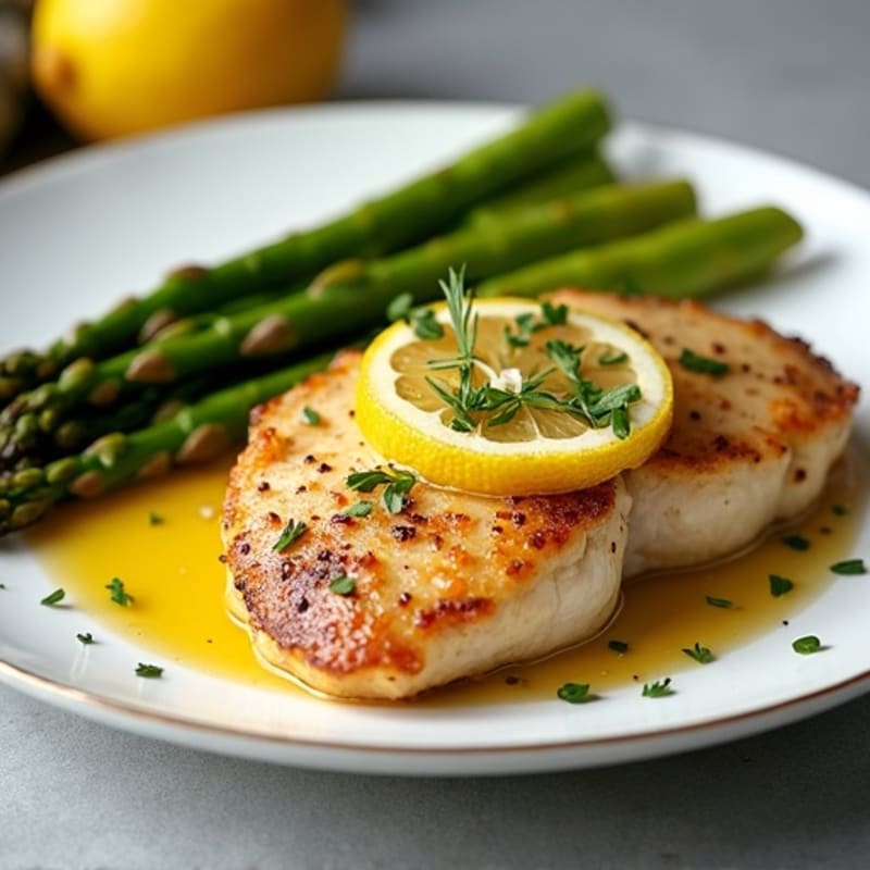 Lemon Garlic Pan-Seared Chicken Breast with Roasted Asparagus