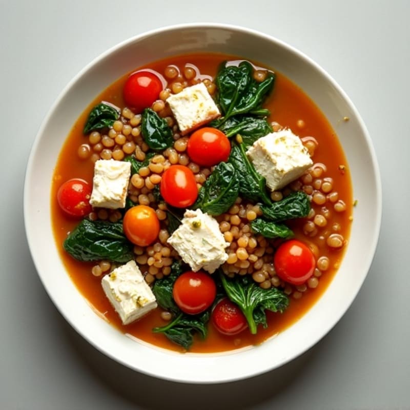 Silky Cottage Cheese and Lentil Stew with Wilted Spinach