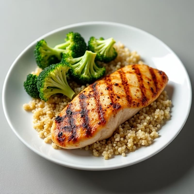Grilled Chicken Breast with Quinoa and Crunchy Broccoli Slaw