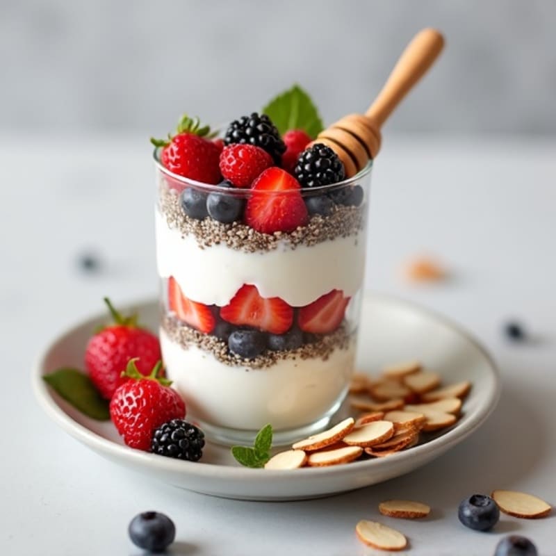 Creamy Greek Yogurt Parfait with Chia Seeds and Sliced Almonds