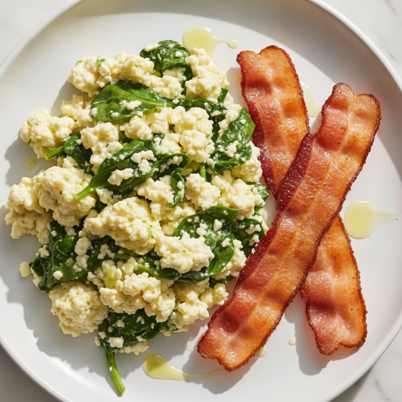 Cottage Cheese Scramble with Spinach and Turkey Bacon