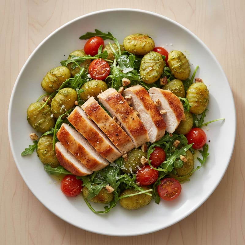 Gnocchi with Arugula Pesto and Cherry Tomatoes