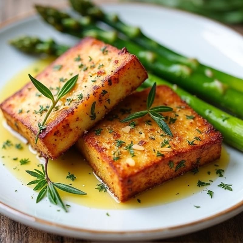 Crispy Herbed Tofu Steaks with Roasted Asparagus