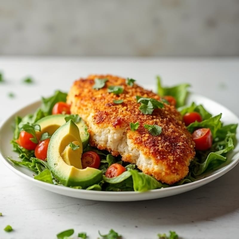 Crispy Chicken and Bacon Salad with Fresh Greens and Creamy Avocado