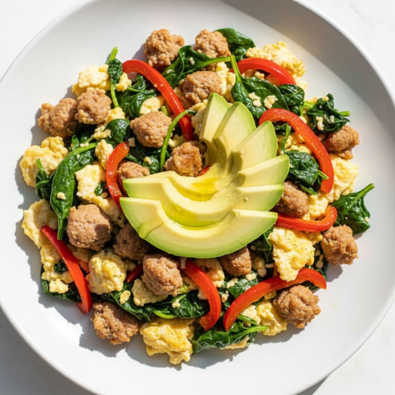 Egg White and Turkey Sausage Scramble with Spinach