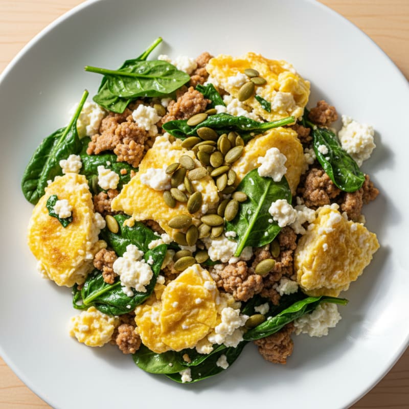 Cottage Cheese Scramble with Turkey and Spinach