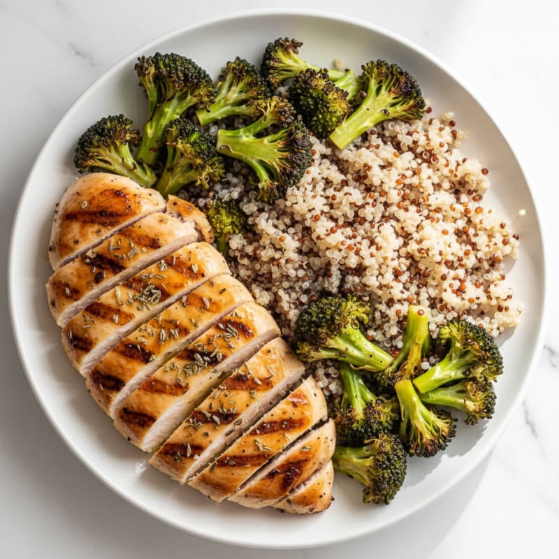 Grilled Chicken Breast with Roasted Broccoli and Quinoa