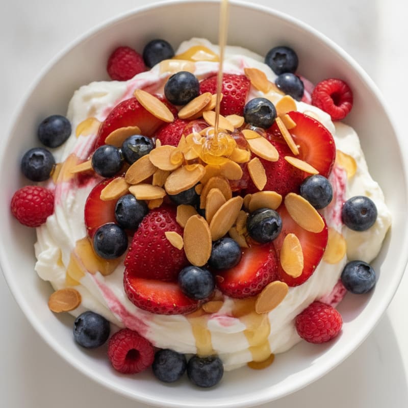 Greek Yogurt Protein Parfait with Mixed Berries and Almonds