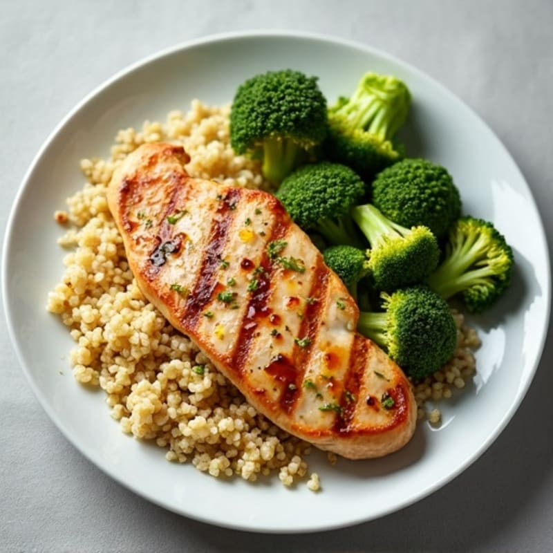 Grilled Chicken Breast with Quinoa and Steamed Broccoli