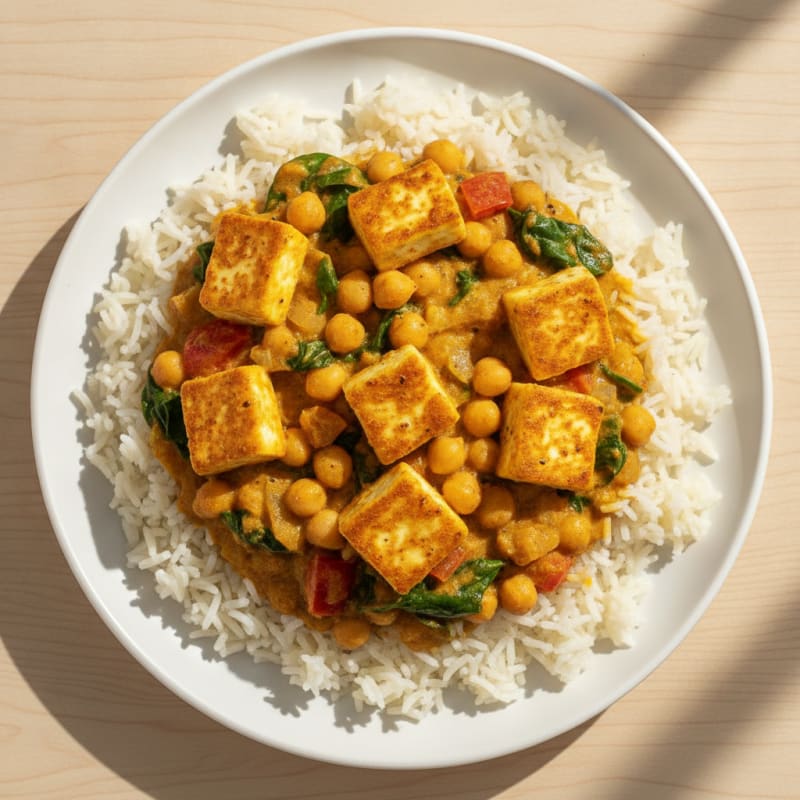 Paneer and Chickpea Curry with Basmati Rice
