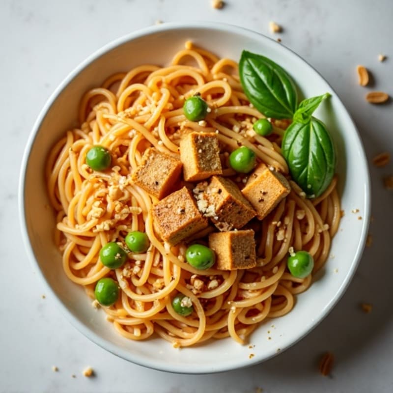 Creamy Peanut-Ginger Rice Noodles with Crispy Tofu