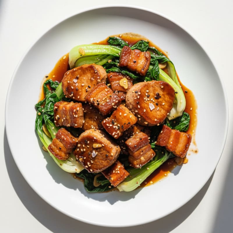 Soy-Glazed Pork Belly with Braised Greens