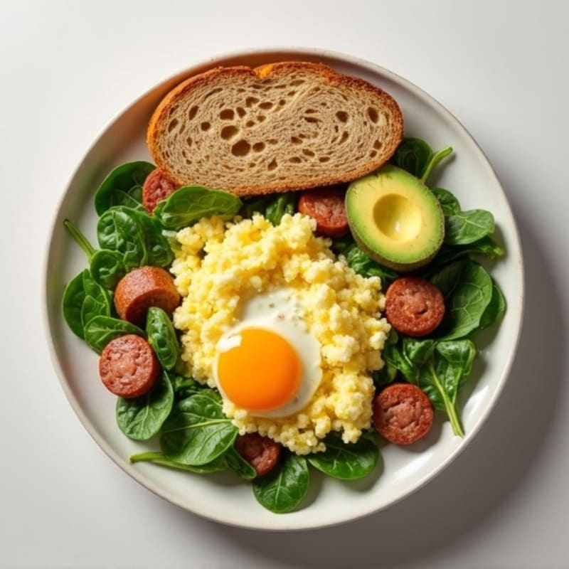 Egg White and Turkey Sausage Scramble with Spinach