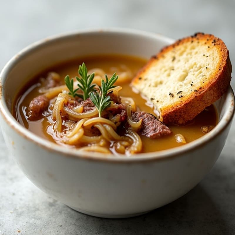 Lightened-Up French Onion Soup with Herb-Crusted Sourdough