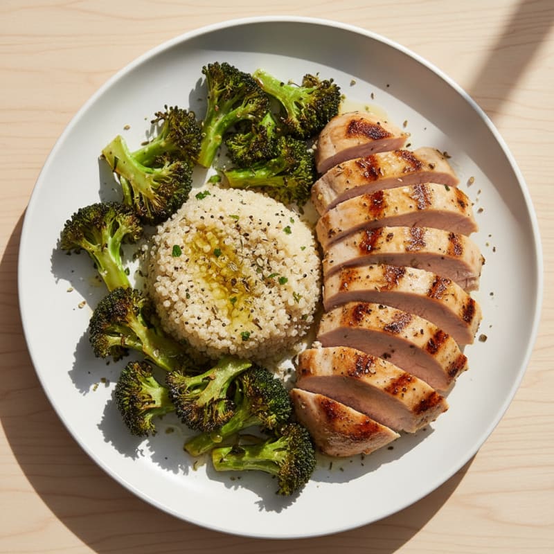 Grilled Turkey Breast with Roasted Broccoli and Quinoa