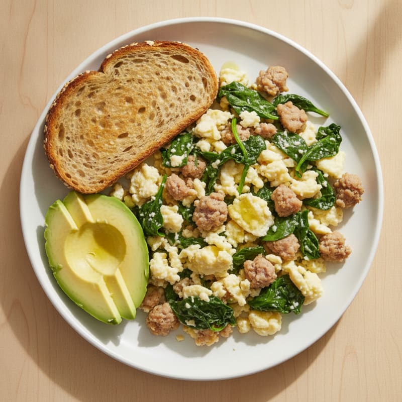 Egg White Scramble with Turkey Sausage and Spinach