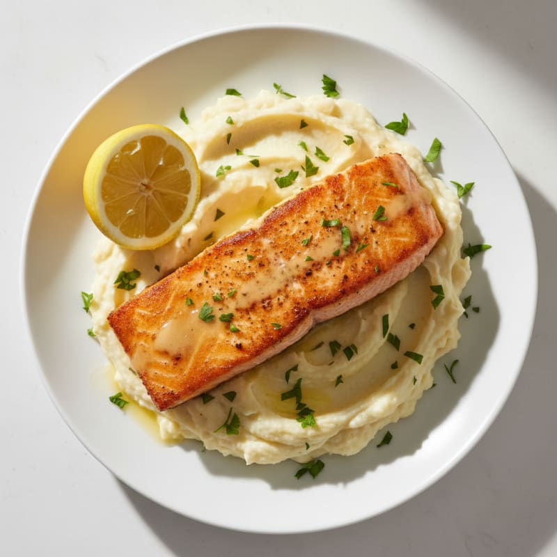 Seared Salmon with Creamy Garlic Cauliflower Mash