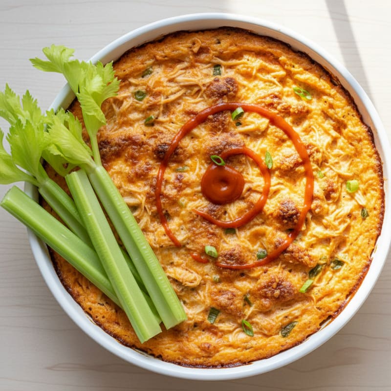 Creamy Baked Buffalo Chicken Dip with Celery Stalks