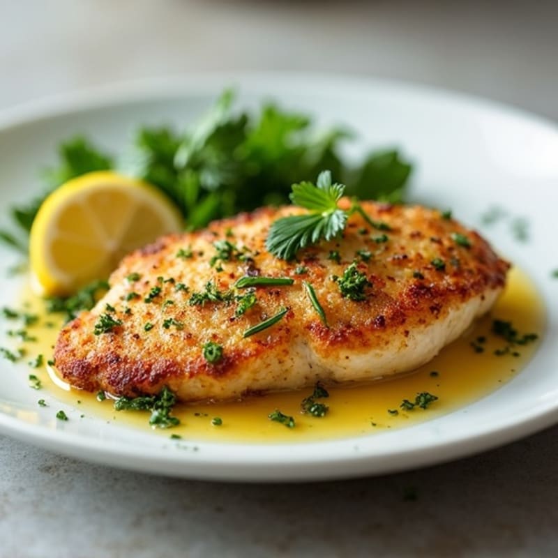 Herb-Crusted Pan Seared Chicken with Lemon Garlic Sauce