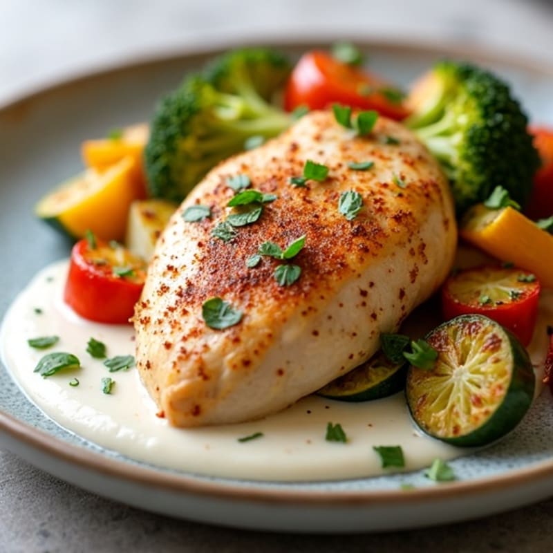 Healthy Creamy Spiced Chicken with Roasted Vegetables