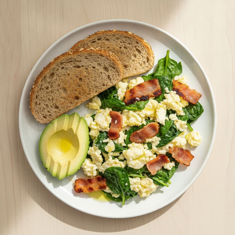 Egg White Scramble with Spinach and Turkey Bacon