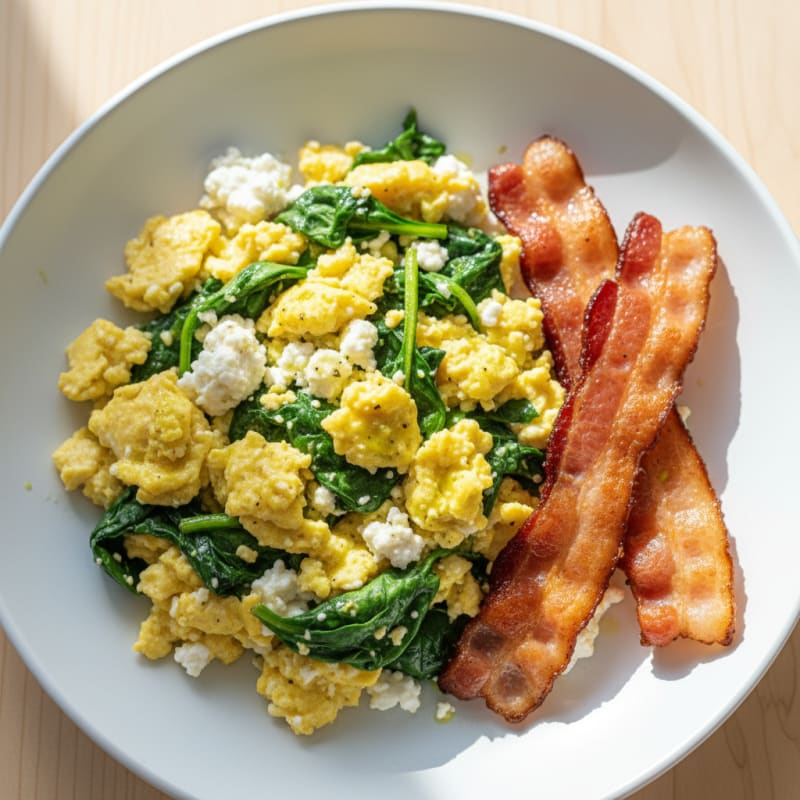 Cottage Cheese Scramble with Spinach and Turkey Bacon