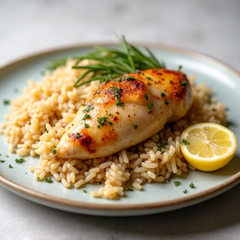 Lemon Herb Roasted Chicken with Fluffy Brown Rice