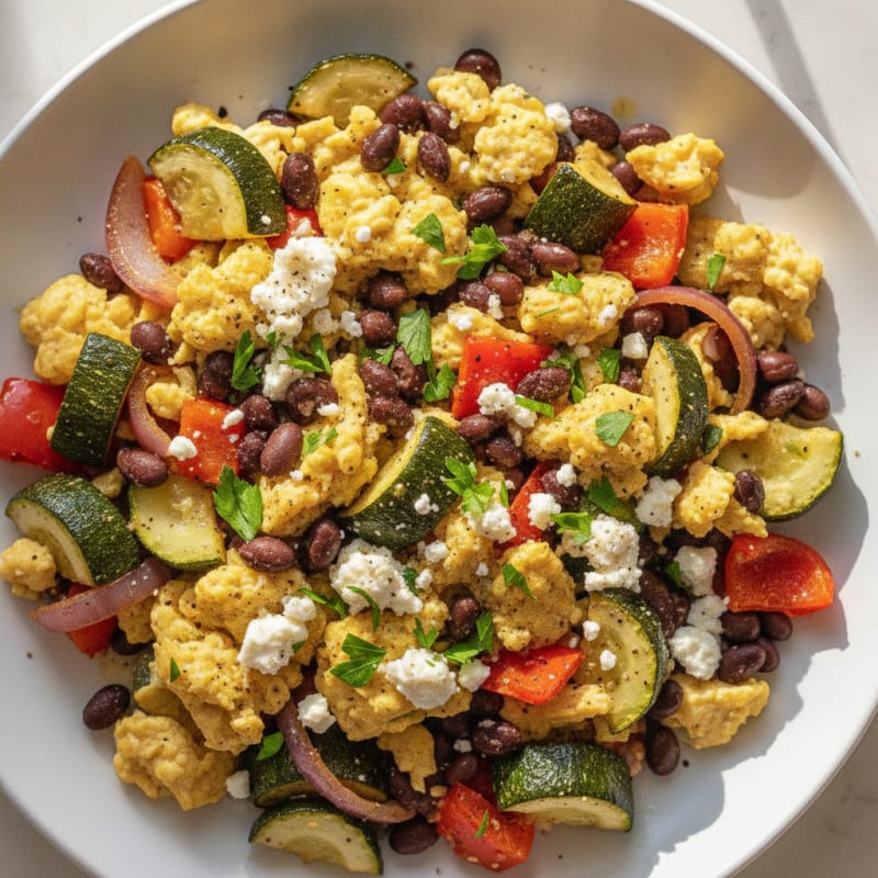 Hearty Scrambled Eggs with Roasted Vegetables