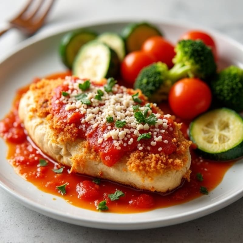 Healthy Crispy Chicken Parmesan with Roasted Vegetables