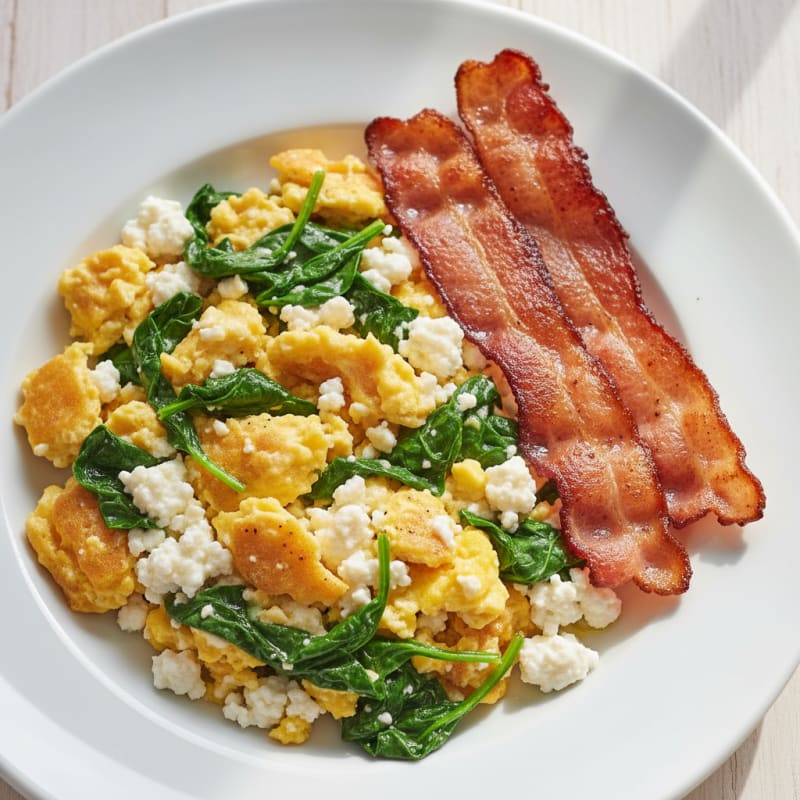 Cottage Cheese Scramble with Spinach and Turkey Bacon